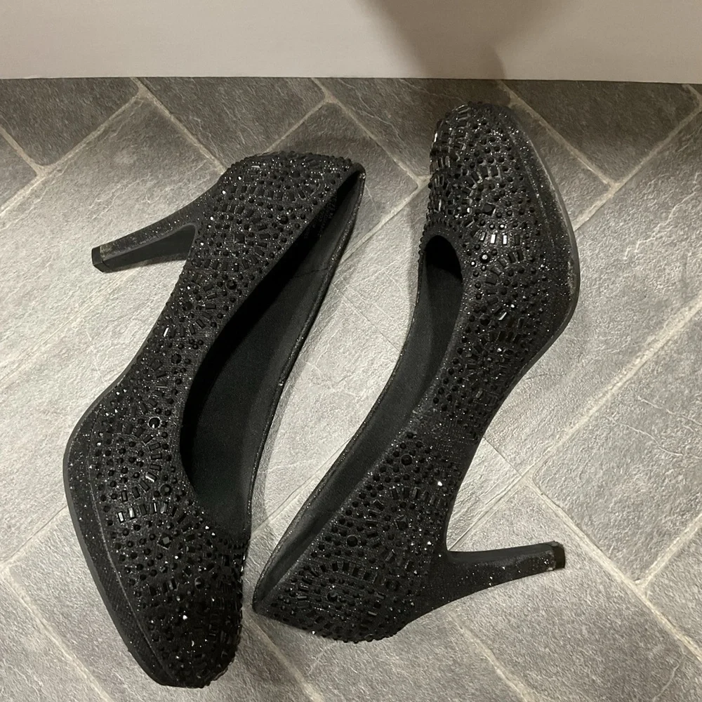 Silver Slipper Flirty Black Rhinestone Heel